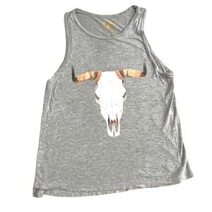 Show Me Your Mumu Bull Skull Longhorn  Gray Tank Top